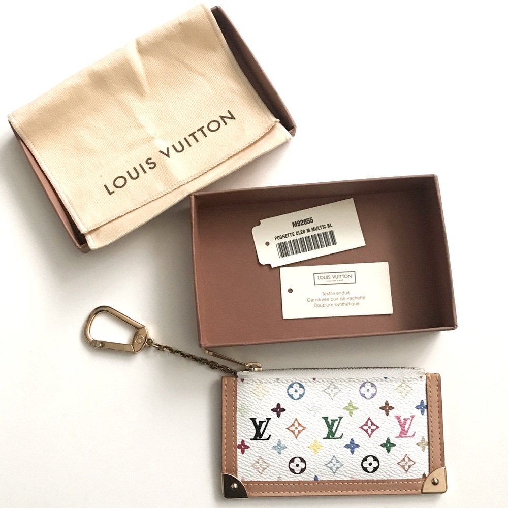 Louis Vuitton Multicolor Monogram Pochette Key Cles Pouch White Blanc Murakami